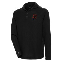 Adult Men's San Francisco Giants Antigua Strong Hold Long Sleeve Henley baseball Hoodie baseball T-shirt - Black