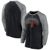 Adult Men's Men's Heathered Gray/Black San Francisco Giants Dedication Space-Dye Raglan Long Sleeve baseball T-shirt