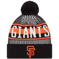 Adult Men's San Francisco Giants Striped Cuffed Knit Hat with Pom - Black