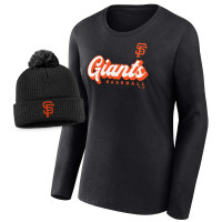 Women's San Francisco Giants Run The Bases Long Sleeve baseball T-shirt & Cuffed Knit Hat with Pom Combo Set - Black