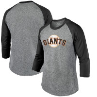 Adult Men's San Francisco Giants Majestic Threads Current Logo 3/4-Sleeve Raglan Tri-Blend baseball T-shirt - Heathered Gray/Black