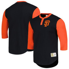 Adult Men's San Francisco Giants Mitchell & Ness Cooperstown Collection Legendary Slub Henley 3/4-Sleeve baseball T-shirt - Black