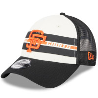 Adult Men's San Francisco Giants New Era Team Stripe Trucker 9FORTY Snapback Hat - White/Black
