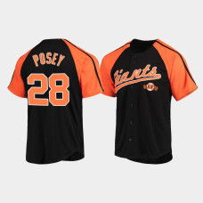 #28 Buster Posey Men's Black Button-Down Raglan San Francisco Giants Replica Jersey #28 Buster Posey Men's Black Button-Down Raglan San Francisco Giants Replica Jersey
