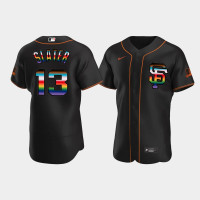 #13 Austin Slater San Francisco Giants Men's Black On-Field 2022 Pride Month Edition Jersey #13 Austin Slater San Francisco Giants Men's Black On-Field 2022 Pride Month Edition Jersey