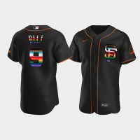 #9 Brandon Belt San Francisco Giants Men's Black On-Field 2022 Pride Month Edition Jersey #9 Brandon Belt San Francisco Giants Men's Black On-Field 2022 Pride Month Edition Jersey