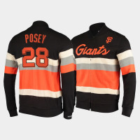 Men's San Francisco Giants Buster Posey Black Front Stripe Mitchell & Ness Full-Zip Sweater Men's San Francisco Giants Buster Posey Black Front Stripe Mitchell & Ness Full-Zip Sweater