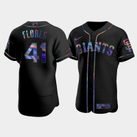 Men's San Francisco Giants Wilmer Flores Black Iridescent Logo Authentic Holographic Limited Jersey